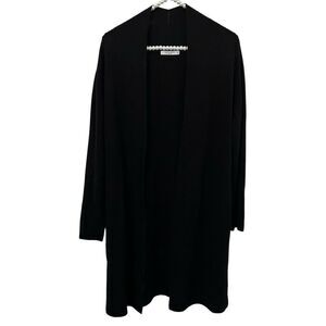 MM Lafleur womens M merino wool long line open front black cardigan sweater